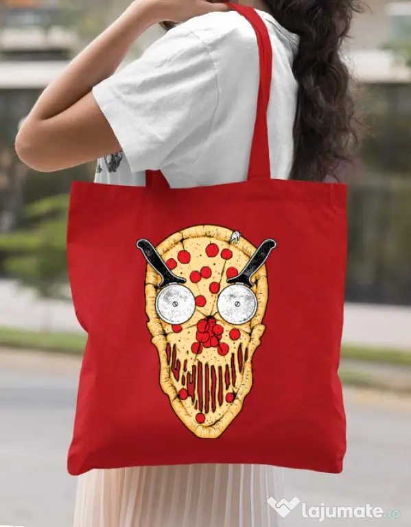 Sacosa din panza Pizza skull Rosu