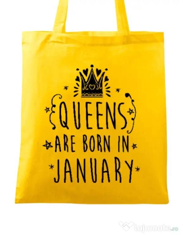 Sacosa din panza Queens are born in January Galben