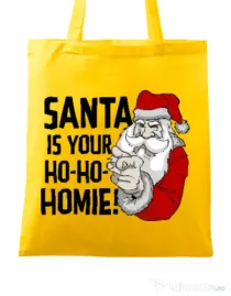 Sacosa din panza Santa is your homie Galben