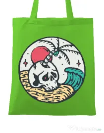 Sacosa din panza Skull and beach Verde mar