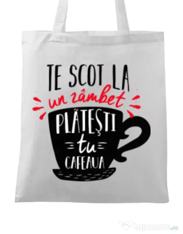 Sacosa din panza Te scot la un zambet Alb