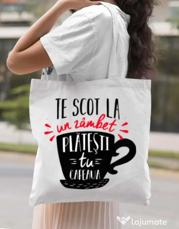 Sacosa din panza Te scot la un zambet Alb