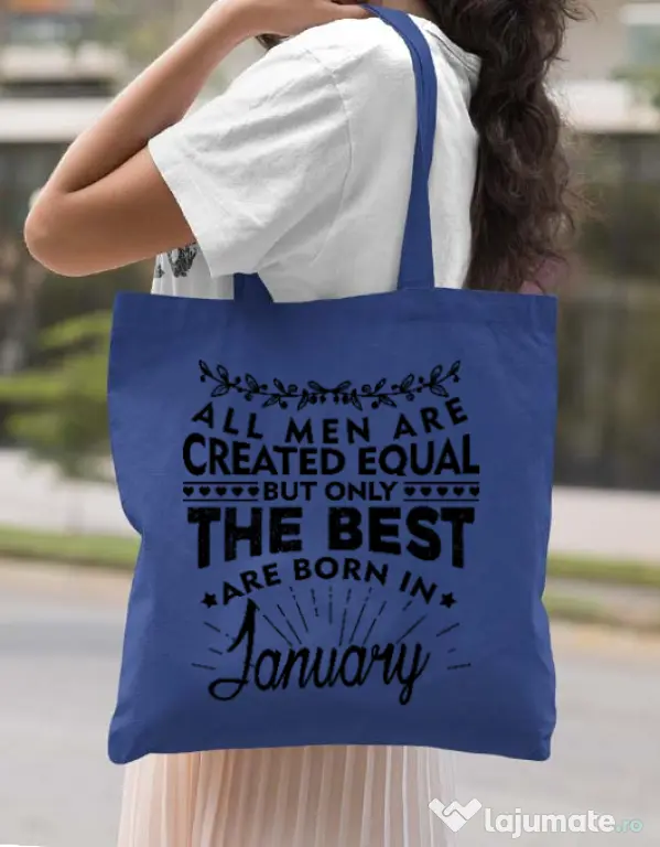 Sacosa din panza The best men are born in January Albastru regal