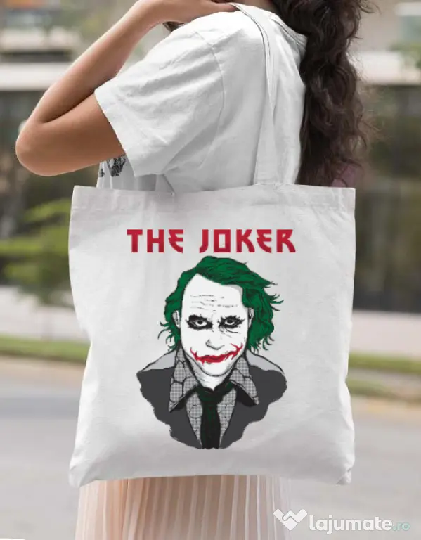 Sacosa din panza The joker Alb