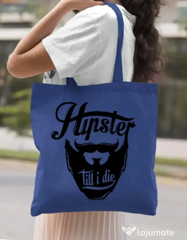 Sacosa din panza Till I die Albastru regal