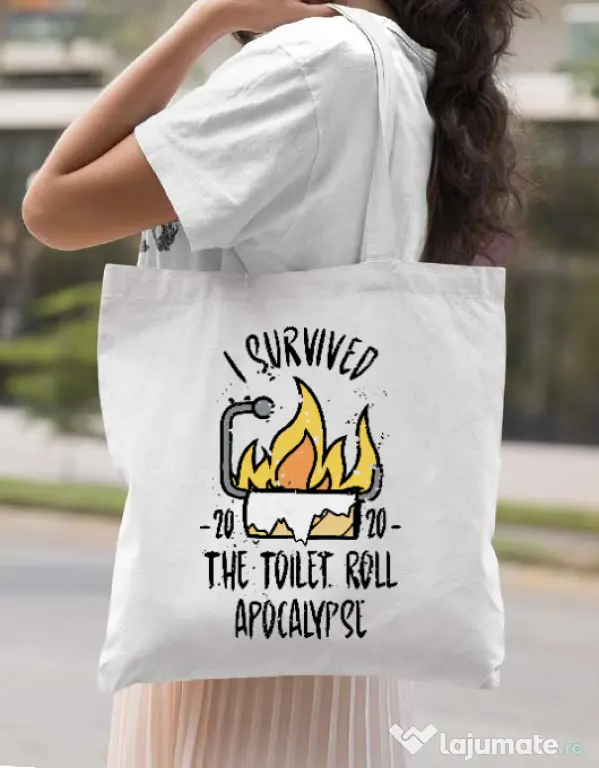 Sacosa din panza Toilet roll apocalypse Alb