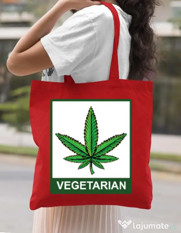 Sacosa din panza Vegetarian Rosu
