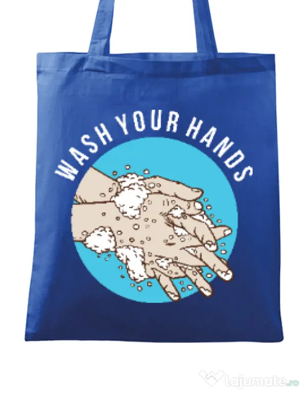 Sacosa din panza Wash your hands 2 Albastru regal