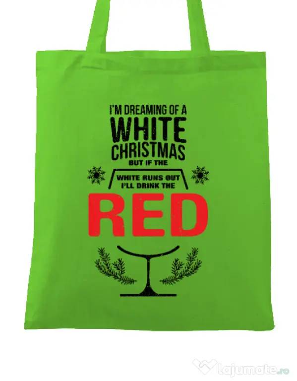 Sacosa din panza White Christmas Verde mar