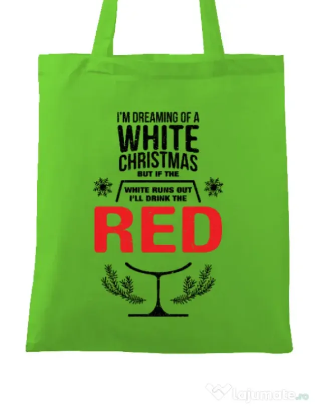 Sacosa din panza White Christmas Verde mar