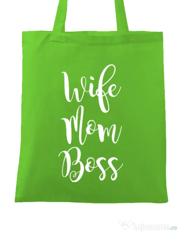 Sacosa din panza Wife mom boss Verde mar