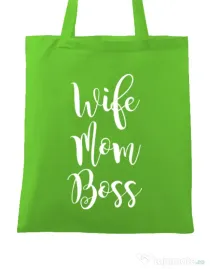 Sacosa din panza Wife mom boss Verde mar