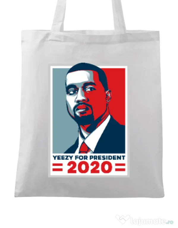 Sacosa din panza Yezzy for president Alb