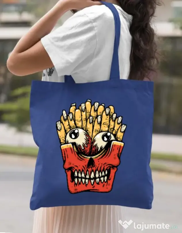 Sacosa din panza Zombie French Fries Albastru regal
