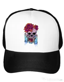 Sapca personalizata Hand skull Alb