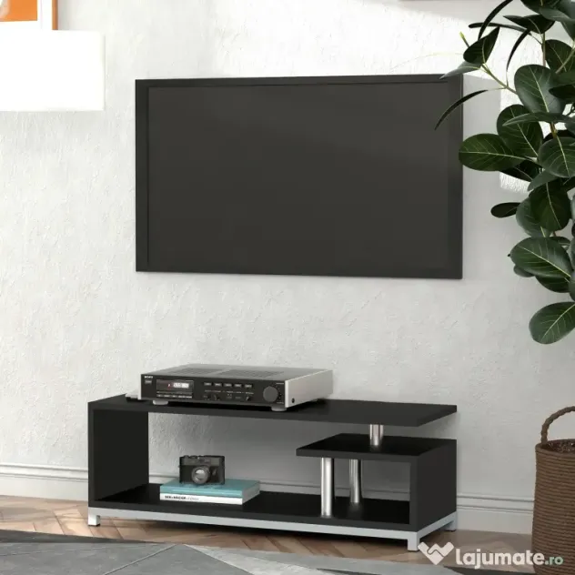 HOMCOM Mobilier TV Modern din Lemn, Suport Televizor Elegant, Negru, 114x40x40.5cm | Aosom Romania