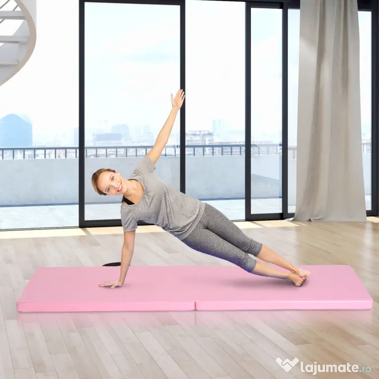 HOMCOM Covoraș de Gimnastică Pliabil și Antiderapant 180x60x5 cm Roz | Aosom Romania