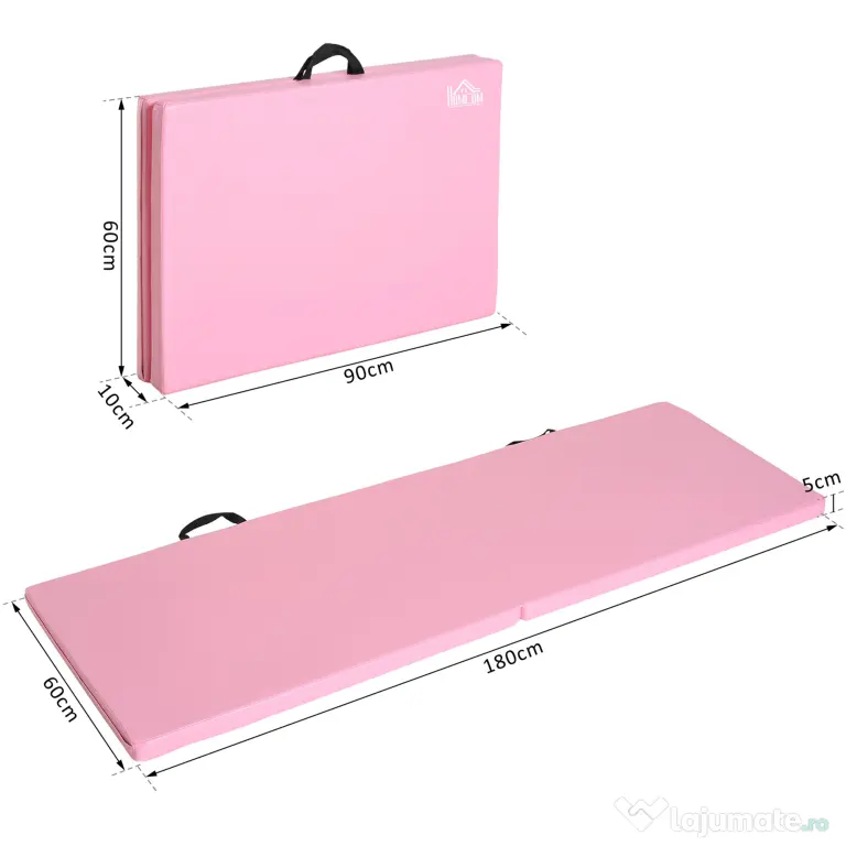 HOMCOM Covoraș de Gimnastică Pliabil și Antiderapant 180x60x5 cm Roz | Aosom Romania