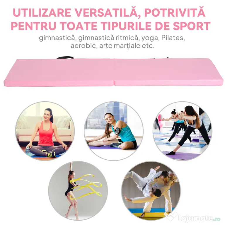 HOMCOM Covoraș de Gimnastică Pliabil și Antiderapant 180x60x5 cm Roz | Aosom Romania