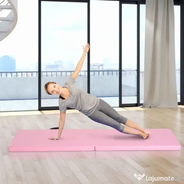 HOMCOM Covoraș de Gimnastică Pliabil și Antiderapant 180x60x5 cm Roz | Aosom Romania
