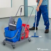 HOMCOM Carucior de Curățenie cu Stoarcere, 2 Găleți, Profesional, Albastru și Roșu | Aosom Romania