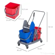 HOMCOM Carucior de Curățenie cu Stoarcere, 2 Găleți, Profesional, Albastru și Roșu | Aosom Romania