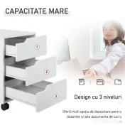 HOMCOM Dulăpior de Birou cu 3 Sertare, Mânere Ascunse, Dulăpior de Birou pe 4 Rotile, 40x50x57,5 cm, Alb | Aosom Romania 