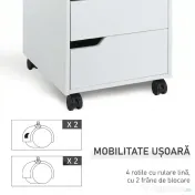 HOMCOM Dulăpior de Birou cu 3 Sertare, Mânere Ascunse, Dulăpior de Birou pe 4 Rotile, 40x50x57,5 cm, Alb | Aosom Romania 