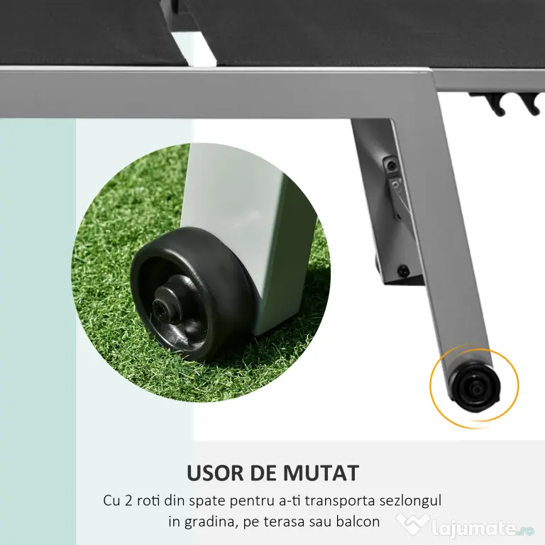 Outsunny Sezlong Pliabil pentru Plajă cu Burete în Textilene, Design Ergonomic, Ușor de Transportat, Negru și Argintiu | Aosom Romania