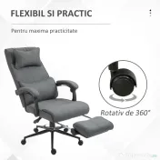 Vinsetto Scaun Ergonomic de Birou Reglabil pe Înălțime Tesatura Gri | Aosom Romania