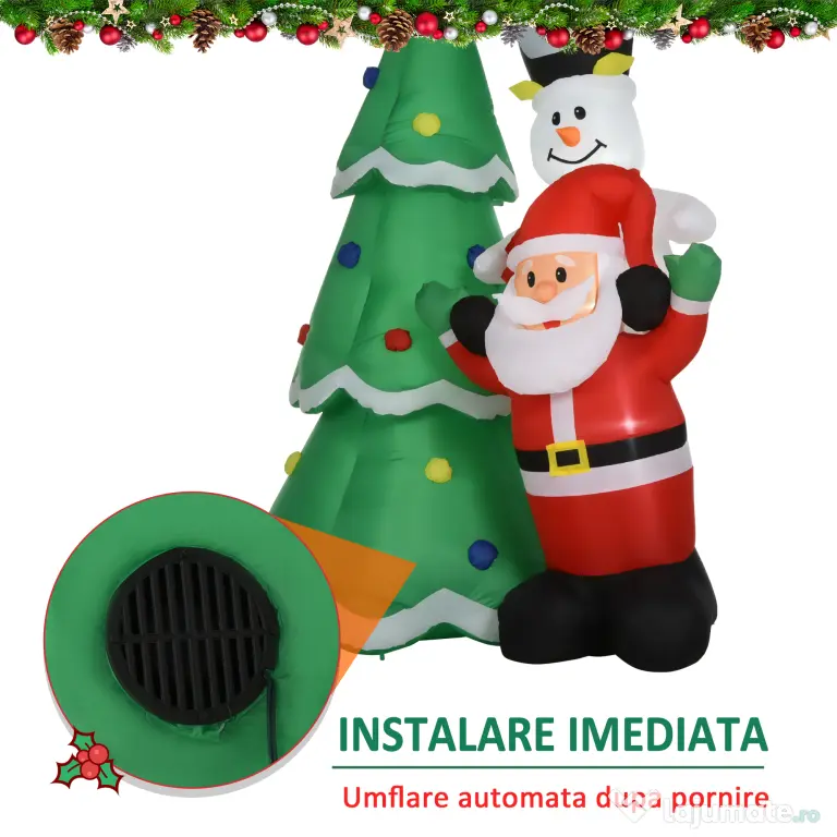 HOMCOM brad gonflabil, decoratiune Craciun cu led, decoratiune gonflabila, brad si mos craciun 243 cm | Aosom Romania