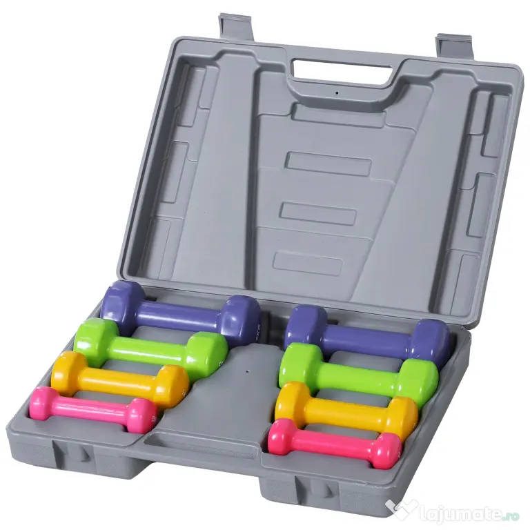 HOMCOM set 4 perechi greutati, cu valiza, 0.5kg, 1kg, 1.5kg, 2 kg | Aosom Romania