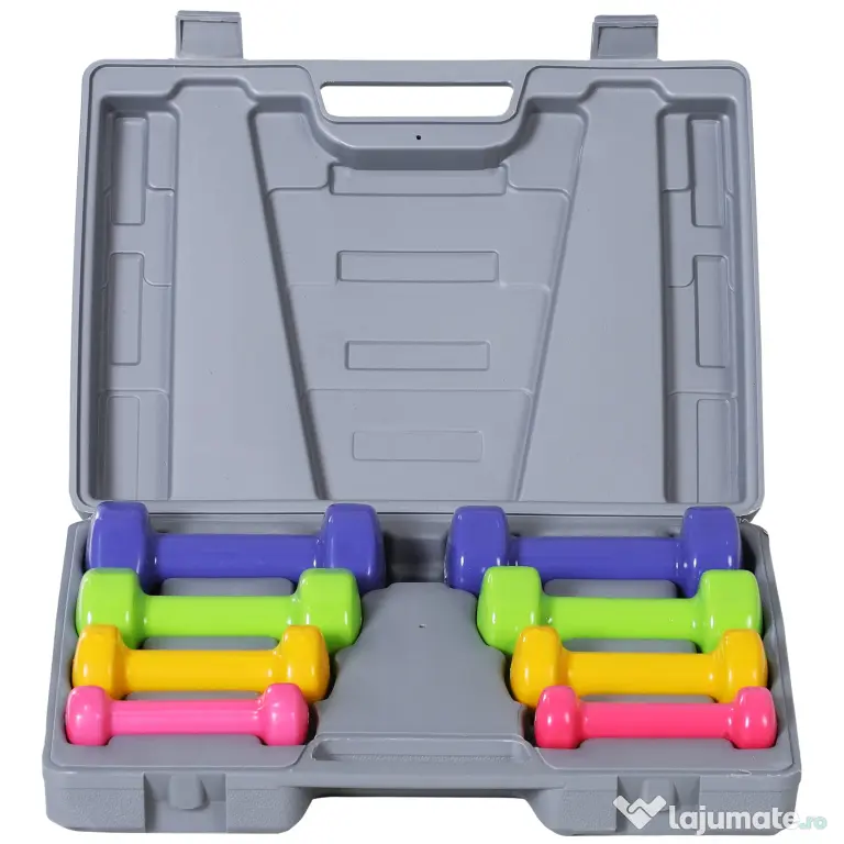 HOMCOM set 4 perechi greutati, cu valiza, 0.5kg, 1kg, 1.5kg, 2 kg | Aosom Romania