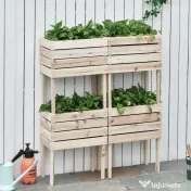 Outsunny Jardiniera Ridicata Lemn Natural, Suport 4 Ghivece Plante, Design Exterior 50x30x60cm | Aosom Romania 