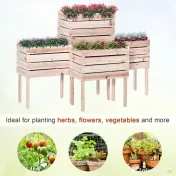 Outsunny Jardiniera Ridicata Lemn Natural, Suport 4 Ghivece Plante, Design Exterior 50x30x60cm | Aosom Romania 