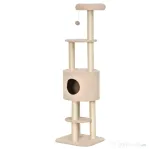 PawHut Ansamblu pentru pisici multi-activitate cusca minge suspendata moale Bej