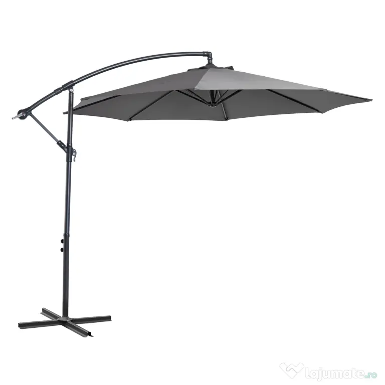 Outsunny Umbrelă Descentralizată pentru Exterior, Gri, Manivelă, Oțel și Poliester Anti-UV, Φ300x250cm | Aosom Romania