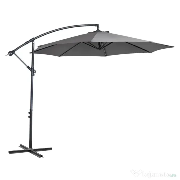 Outsunny Umbrelă Descentralizată pentru Exterior, Gri, Manivelă, Oțel și Poliester Anti-UV, Φ300x250cm | Aosom Romania
