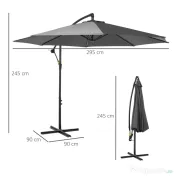 Outsunny Umbrelă Descentralizată pentru Exterior, Gri, Manivelă, Oțel și Poliester Anti-UV, Φ300x250cm | Aosom Romania 