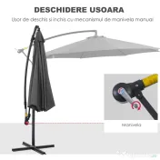 Outsunny Umbrelă Descentralizată pentru Exterior, Gri, Manivelă, Oțel și Poliester Anti-UV, Φ300x250cm | Aosom Romania 