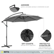 Outsunny Umbrelă Descentralizată pentru Exterior, Gri, Manivelă, Oțel și Poliester Anti-UV, Φ300x250cm | Aosom Romania 