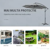 Outsunny Umbrelă Descentralizată pentru Exterior, Gri, Manivelă, Oțel și Poliester Anti-UV, Φ300x250cm | Aosom Romania 