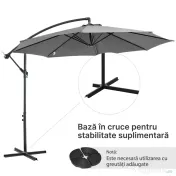 Outsunny Umbrelă Descentralizată pentru Exterior, Gri, Manivelă, Oțel și Poliester Anti-UV, Φ300x250cm | Aosom Romania 