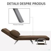 HOMCOM Fotoliu Pat Individual 3 în 1 cu Spătar Reglabil pe 5 Nivele și Pernă, 65x69x80 cm, Maro | Aosom Romania