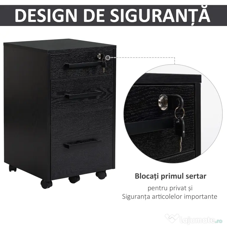 HOMCOM comoda documente, 3 sertare, 39.2x40x65.4 cm | Aosom Romania
