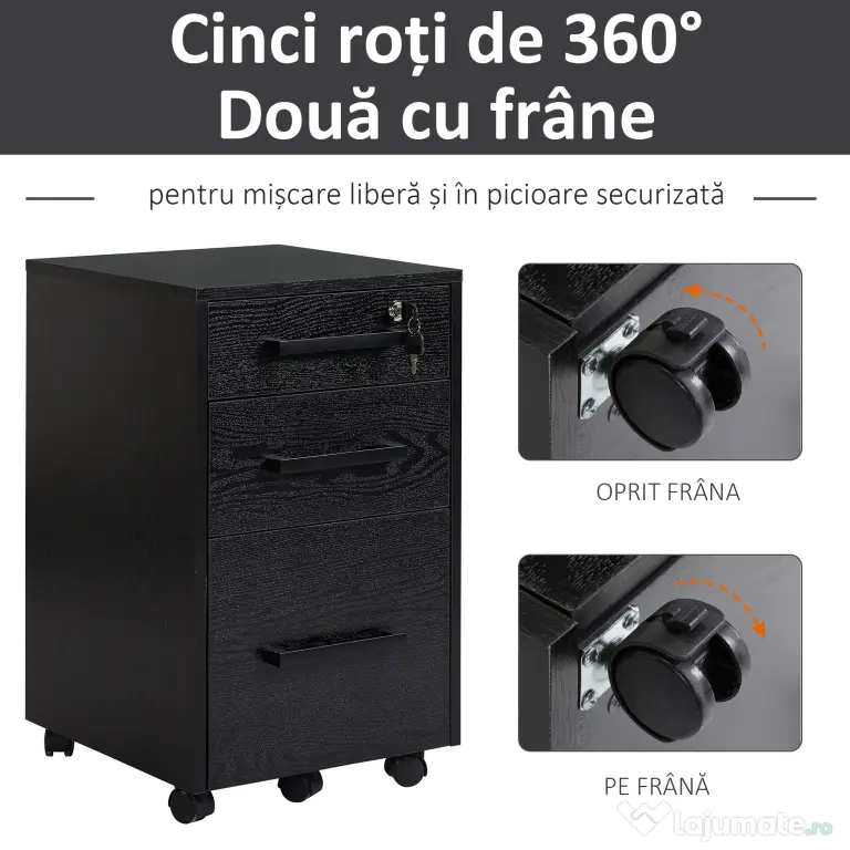 HOMCOM comoda documente, 3 sertare, 39.2x40x65.4 cm | Aosom Romania