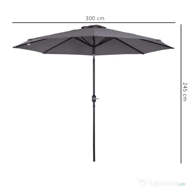 Outsunny Umbrela de Gradina Φ300cm cu Manivela, Gri Inchis | Aosom Romania