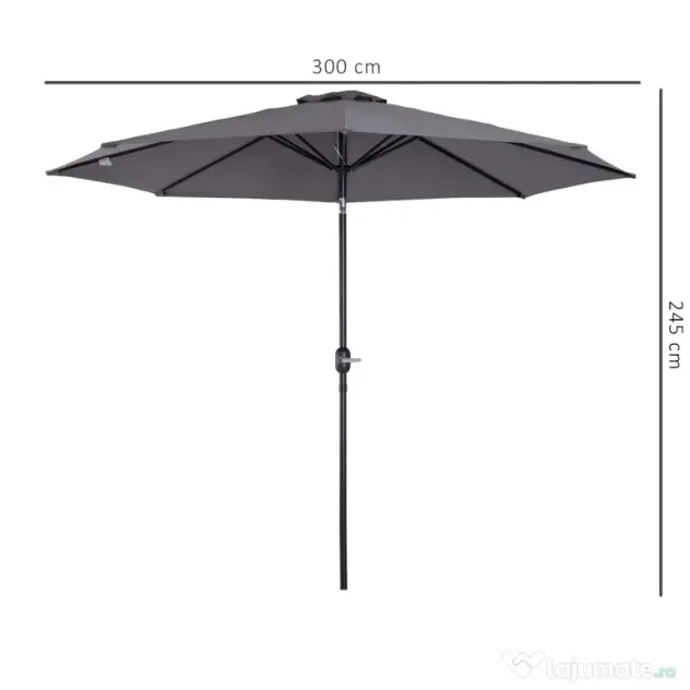 Outsunny Umbrela de Gradina Φ300cm cu Manivela, Gri Inchis | Aosom Romania