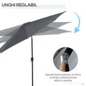Outsunny Umbrela de Gradina Φ300cm cu Manivela, Gri Inchis | Aosom Romania