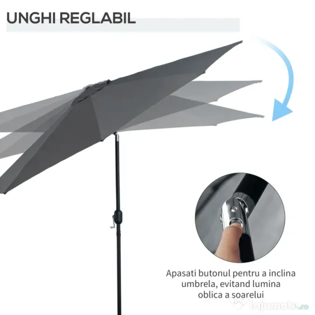 Outsunny Umbrela de Gradina Φ300cm cu Manivela, Gri Inchis | Aosom Romania